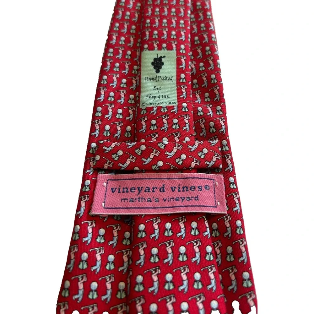 Vineyard Vines Mens Silk Tie Red Golf Swing Golfer Micro Print Preppy Novelty